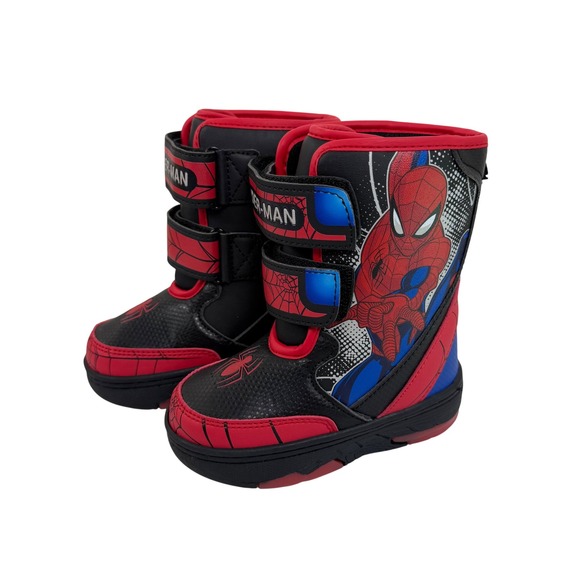 Spider-Man Light UP Winter Boots Boys Size 8 Black Red Marvel Toddler Kids NEW - Picture 1 of 6